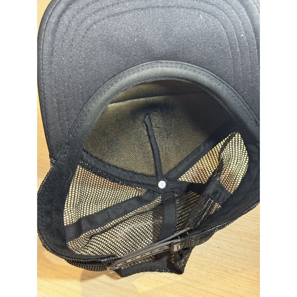 Vtg Vans Off The Wall Black Trucker Hat Rasta Logo Patch Mesh Back Adjustable